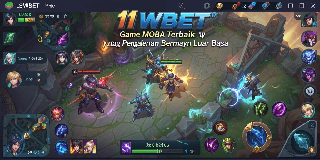 Screenshot menunjukkan pertempuran intens di dalam permainan MOBA.