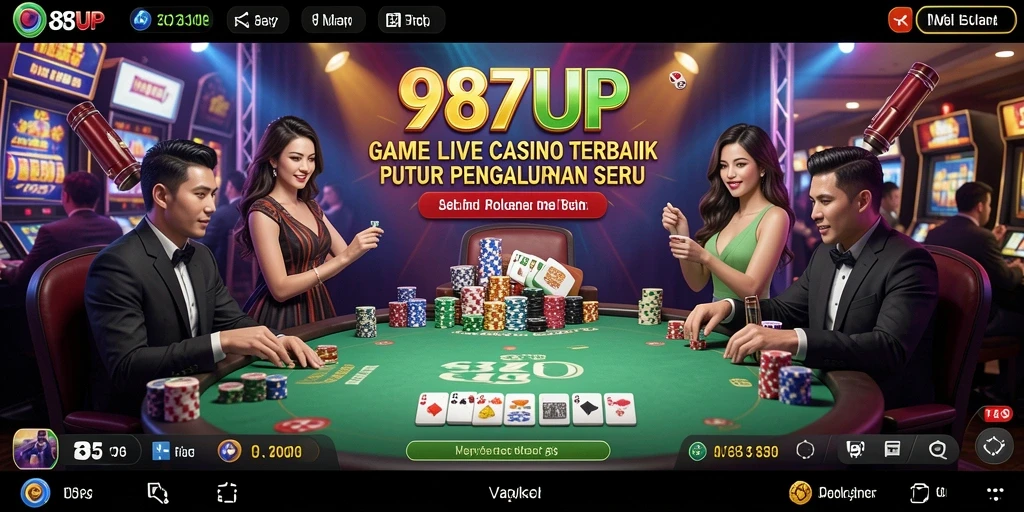 Tampilan gameplay Live Casino 987UP dengan dealer dan pemain.
