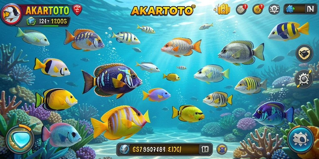Screenshot gameplay AKARTOTO menampilkan pengalaman menembak ikan yang seru.
