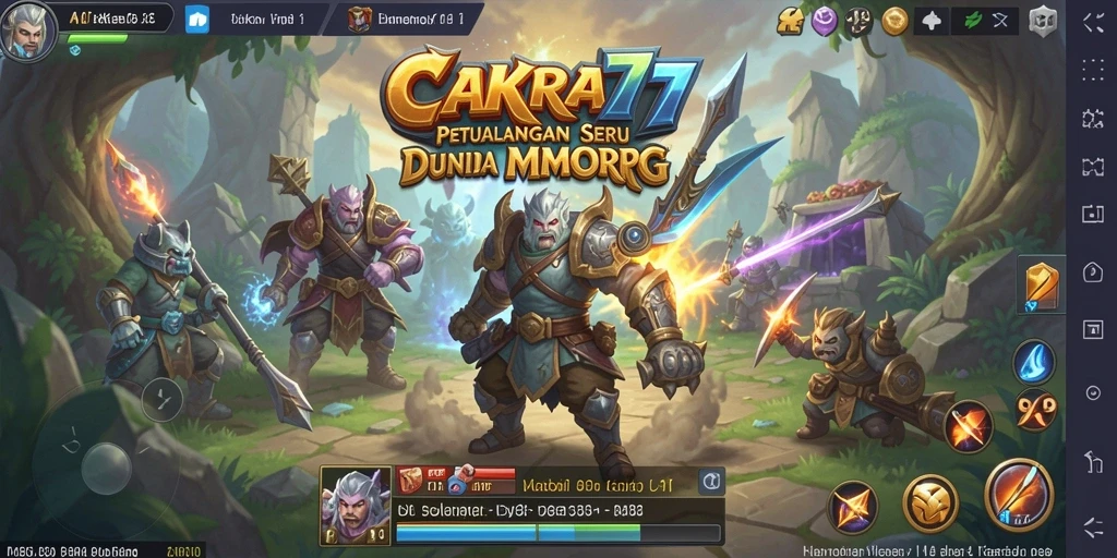 Tangkapan layar gameplay CAKRA777 menampilkan pertarungan seru di dunia MMORPG.