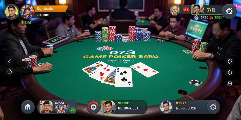 Tampilan gameplay D73 yang mendebarkan dalam permainan Poker.