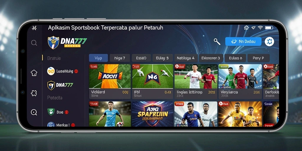 Screenshot utama menunjukkan tampilan antarmuka taruhan Sportsbook yang menarik.