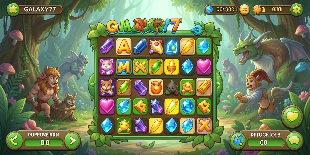 Tampilan gameplay GALAXY77 yang menarik dengan elemen warna-warni.