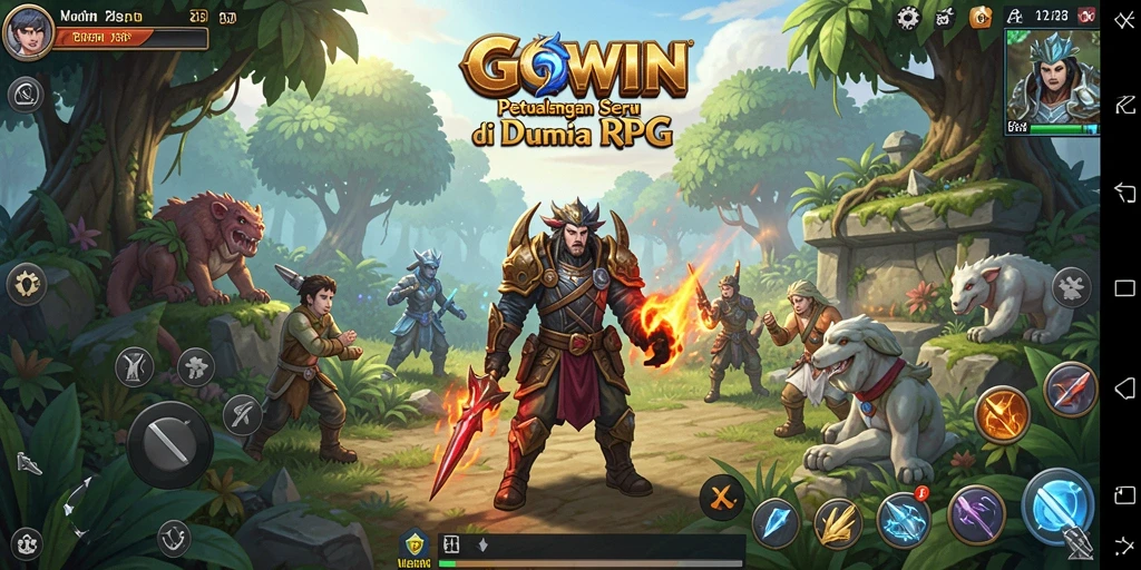 Screenshot GOWIN menampilkan aksi seru dalam pertempuran RPG.