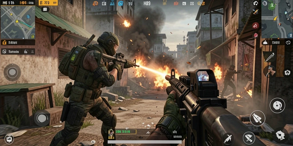 Tampilan gameplay H89 yang intens dan mendebarkan dalam pertempuran FPS.