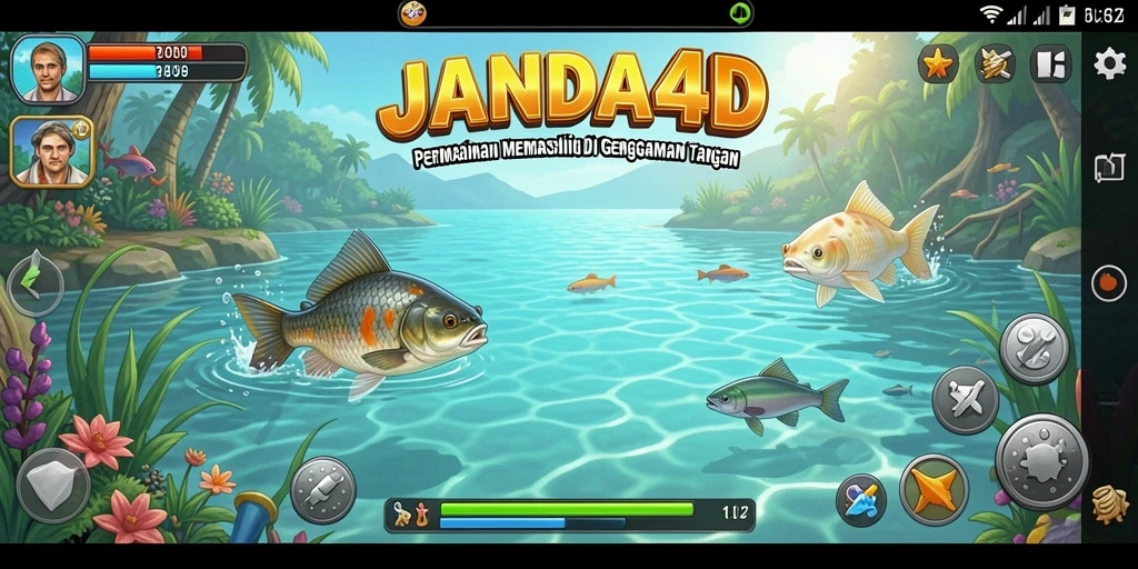 Tampilan gameplay <strong>JANDA4D</strong> yang menampilkan pengalaman memancing yang seru.