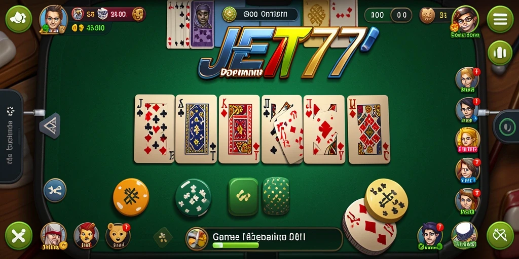 Screenshot utama JET77 menampilkan gameplay Domino yang seru.