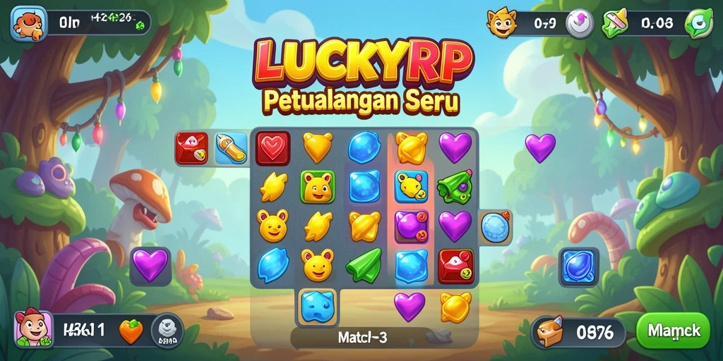 Gameplay seru LUCKYRP dengan simbol berwarna-warni.