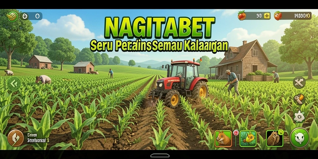 Tampilan gameplay NAGITABET yang menampilkan kebun yang subur dan hewan ternak.