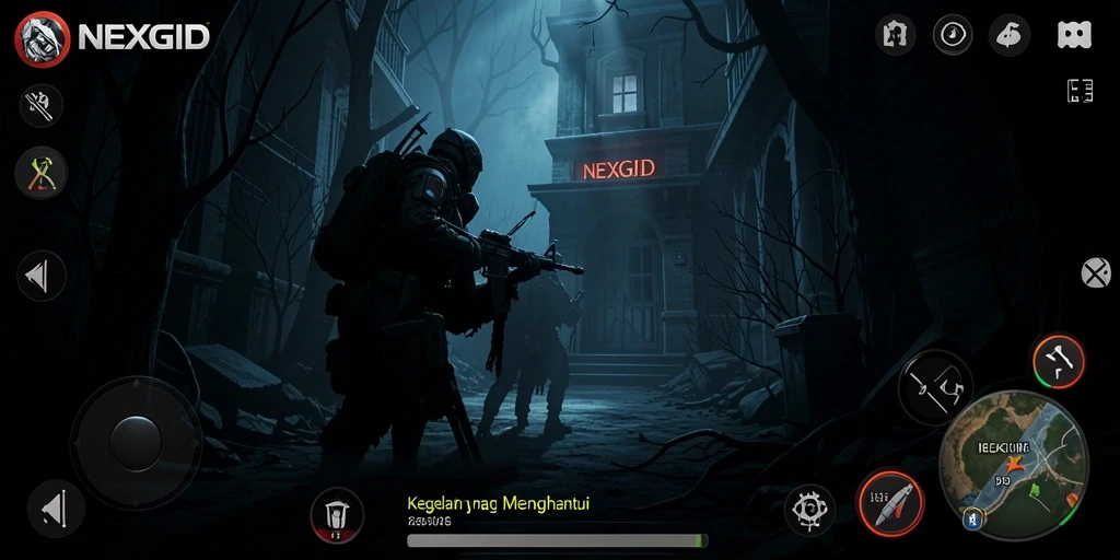 Screenshot gameplay NEXGID menampilkan suasana Horror yang mencekam.