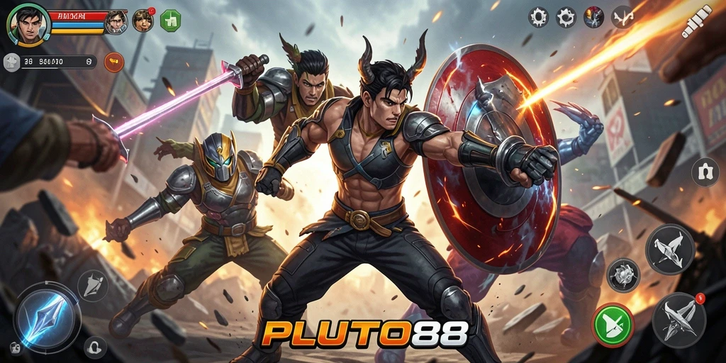Tangkapan layar gameplay intens di PLUTO88, menampilkan pertarungan epik.