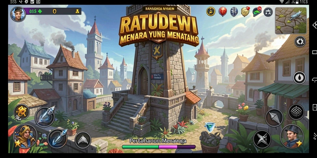 Screenshot gameplay menampilkan aksi seru Tower Defense di RATUDEWI.